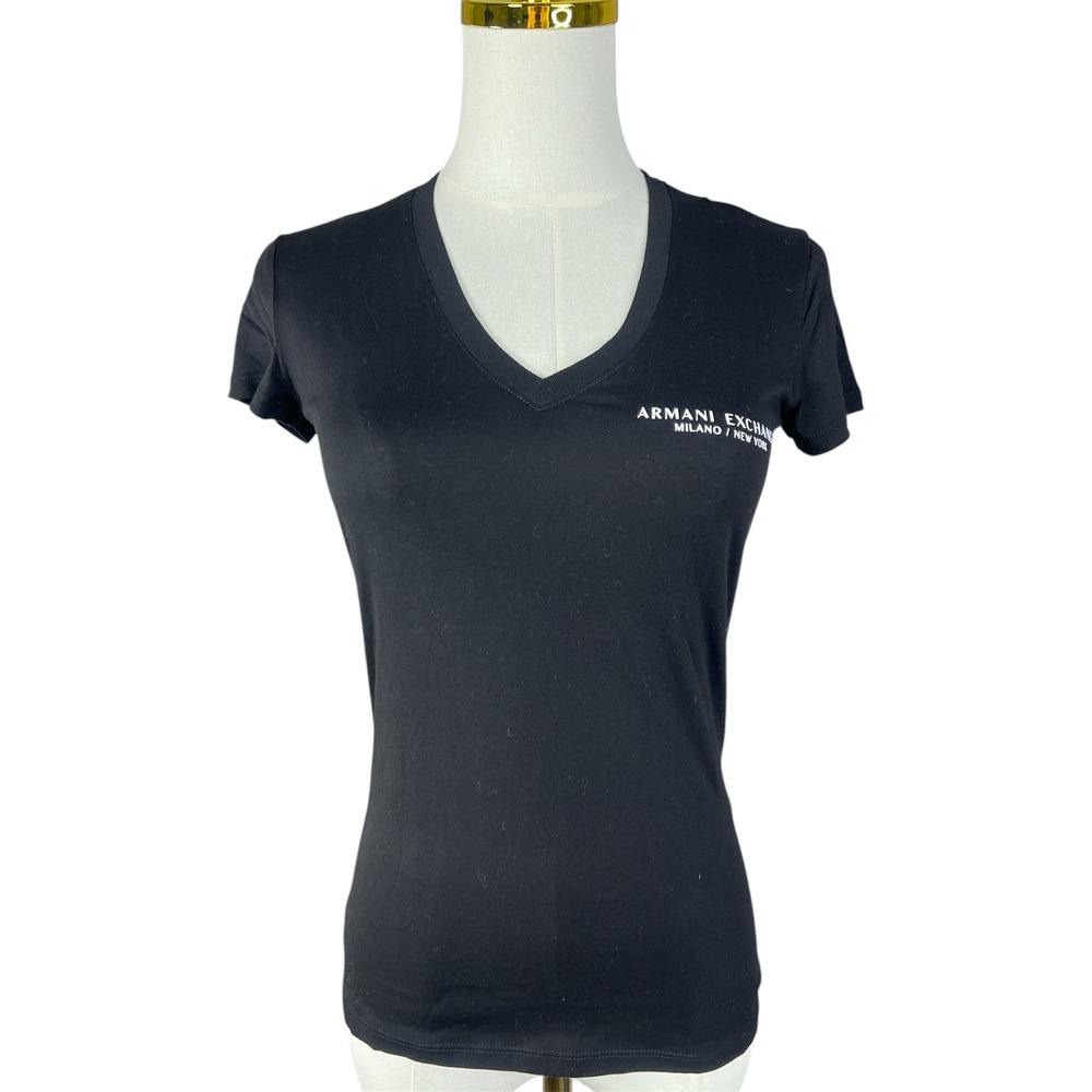 Armani Exchange Womens Black V-Neck Logo T-Shirt Milano New York XS